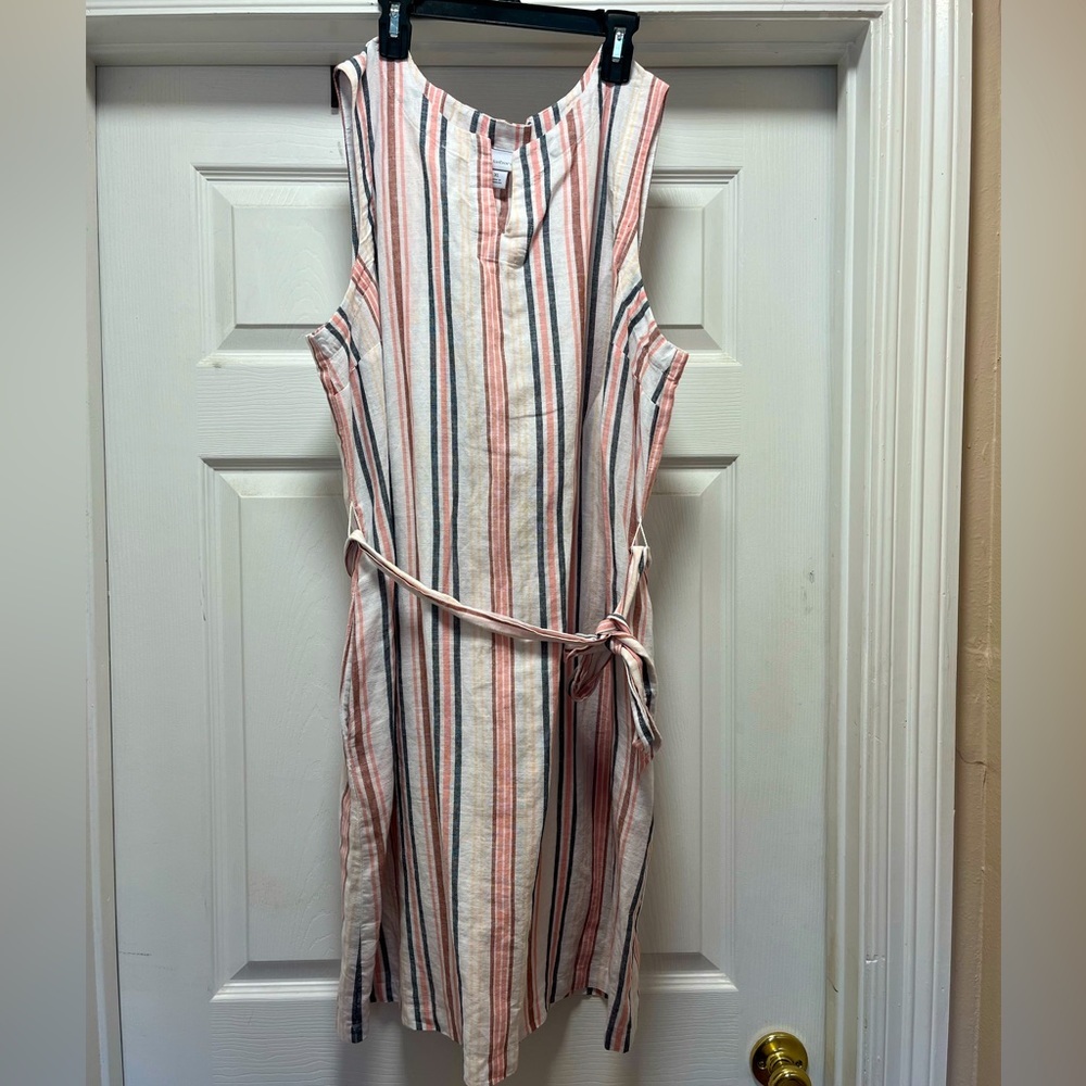 Liz Claiborne striped, linen, sleeveless shift dress